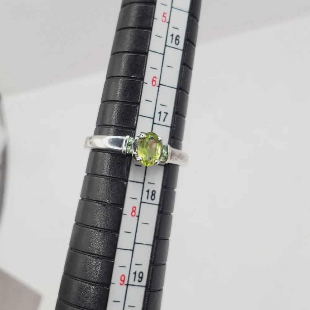 Genuine Green Oval Peridot 925 Sterling Silver Dainty Stackable Ring
